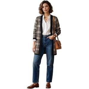 Lety & Me Glen Plaid Open Front Duster Cardigan Large Stitch Fix NWT